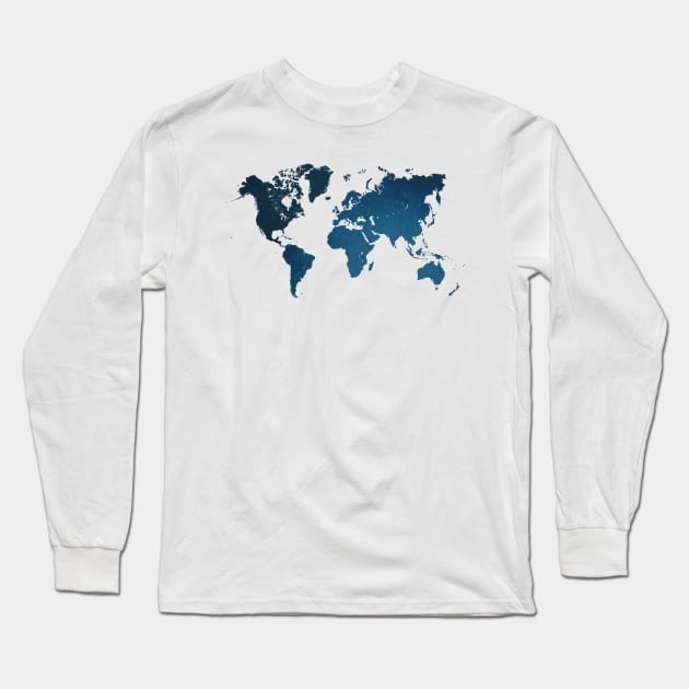 world map blue #map #worldmap Long Sleeve T-Shirt by JBJart